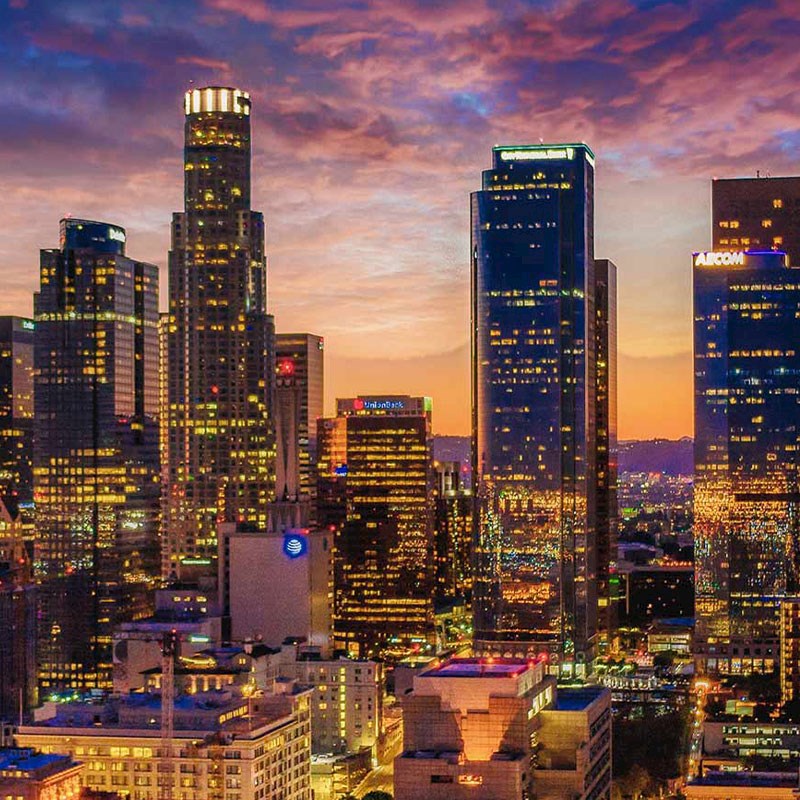 Los Angeles skyline at sunset