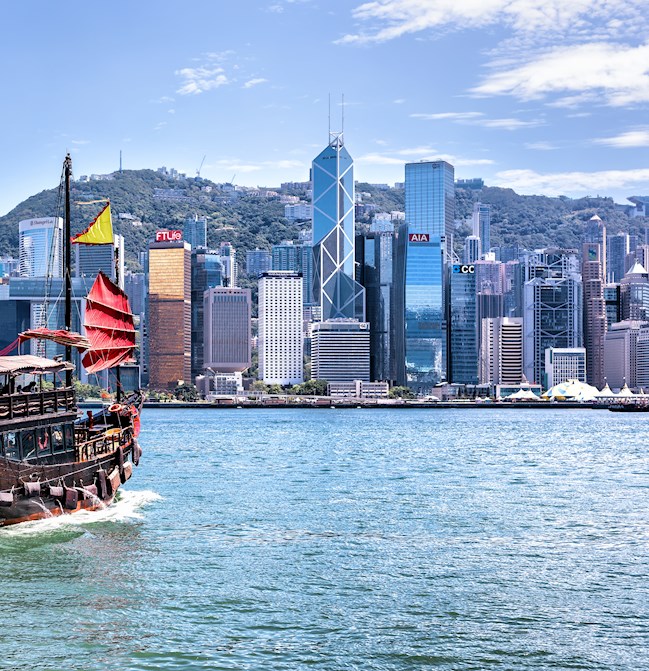 Hong Kong skyline with a boat in the foreground