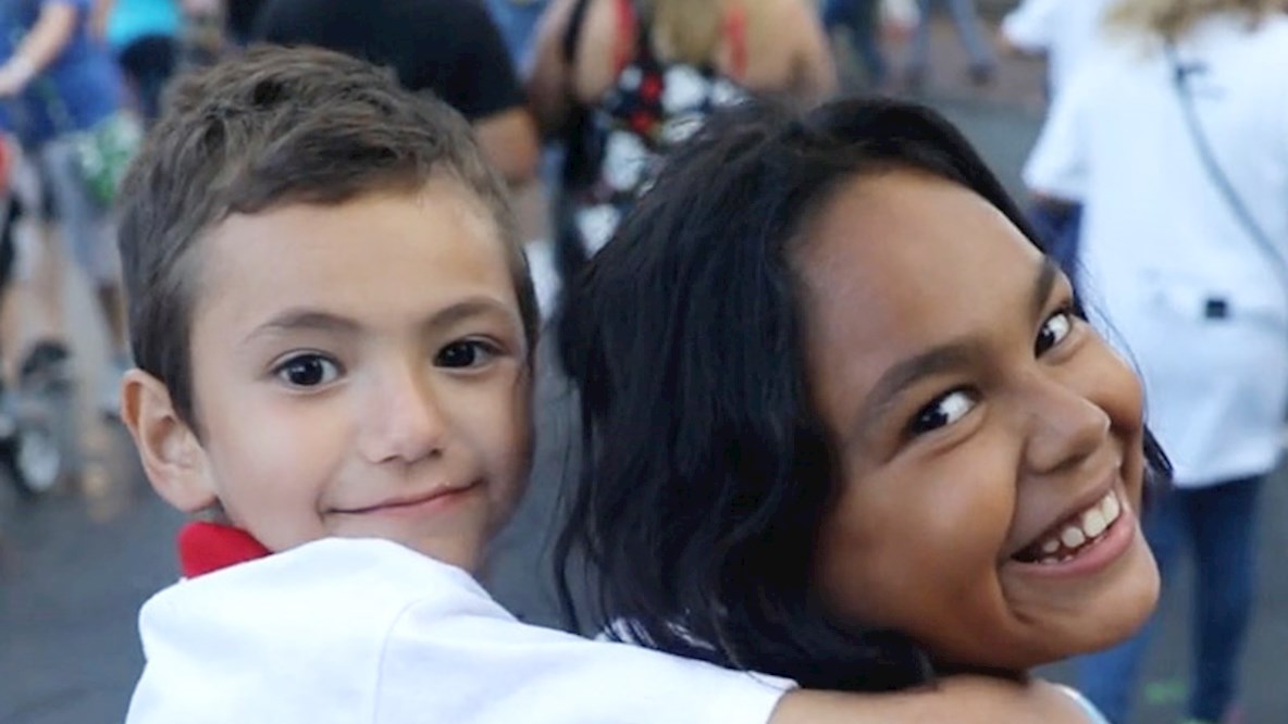 Sister and brother at theme park